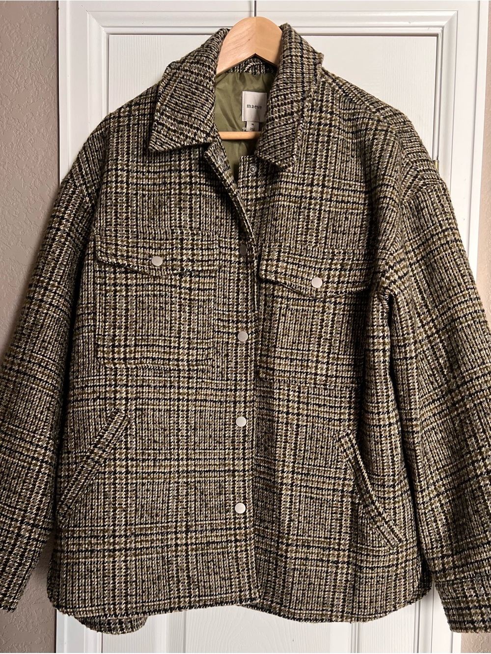 Maeve Olive Plaid Button-Front Shacket